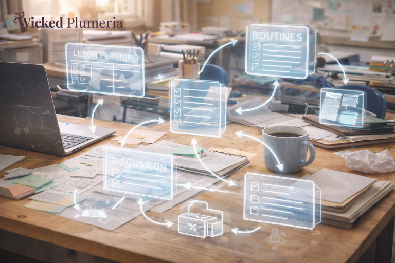 Classroom with system framework overlay on photo