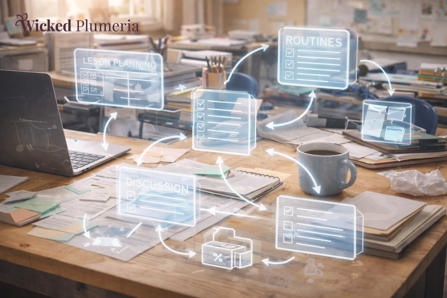 Classroom with system framework overlay on photo